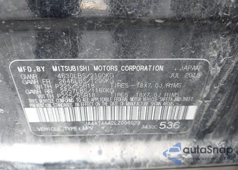 2020 Mitsubishi Eclipse Cross Le 1.5T Awc/Se 1.5T Awc/Sp 1.5T Awc from USA, damaged, VIN JA4AT4AA2LZ006029